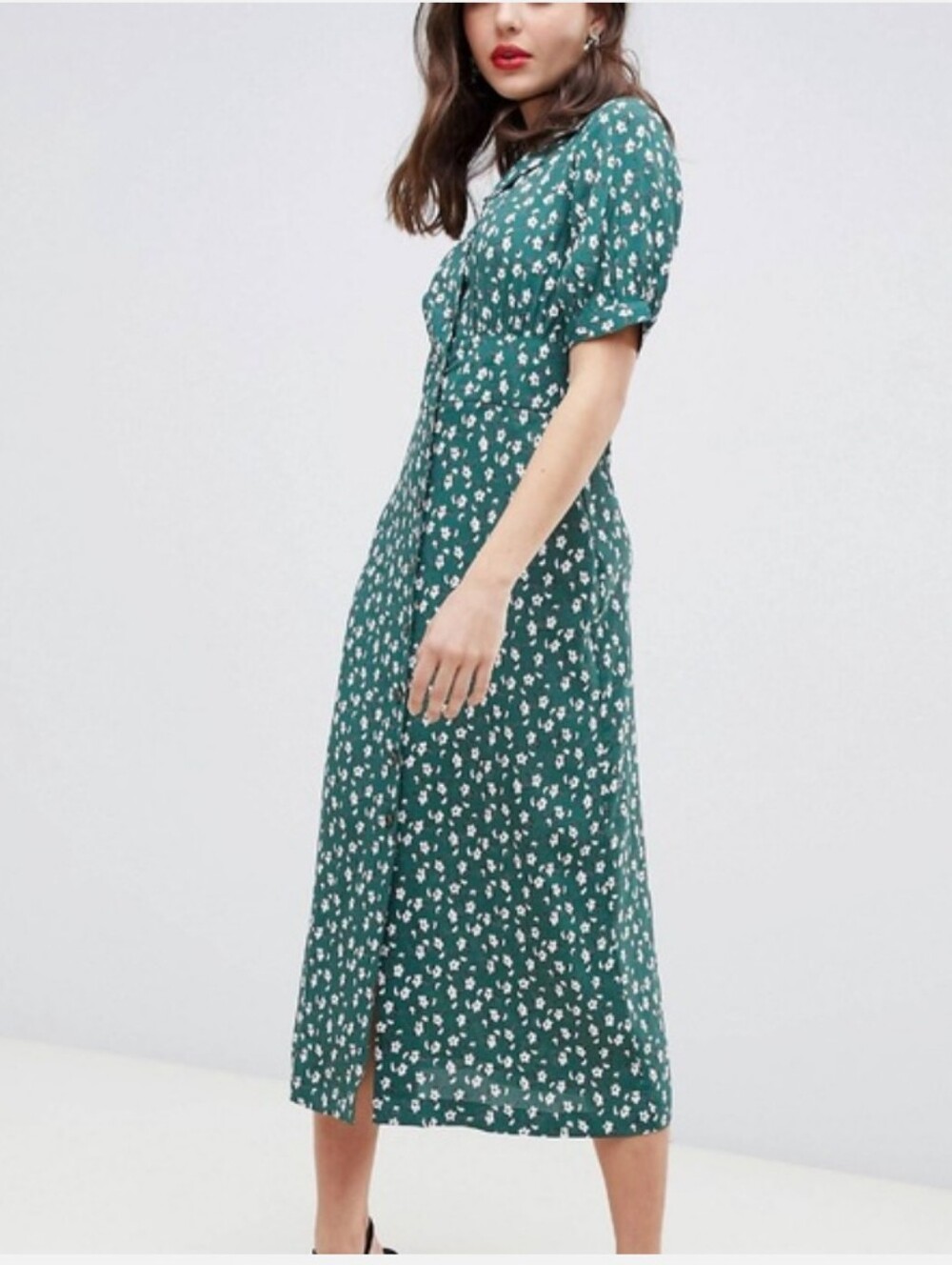 ASOS Green Floral Button-Down Midi Dress Size 10